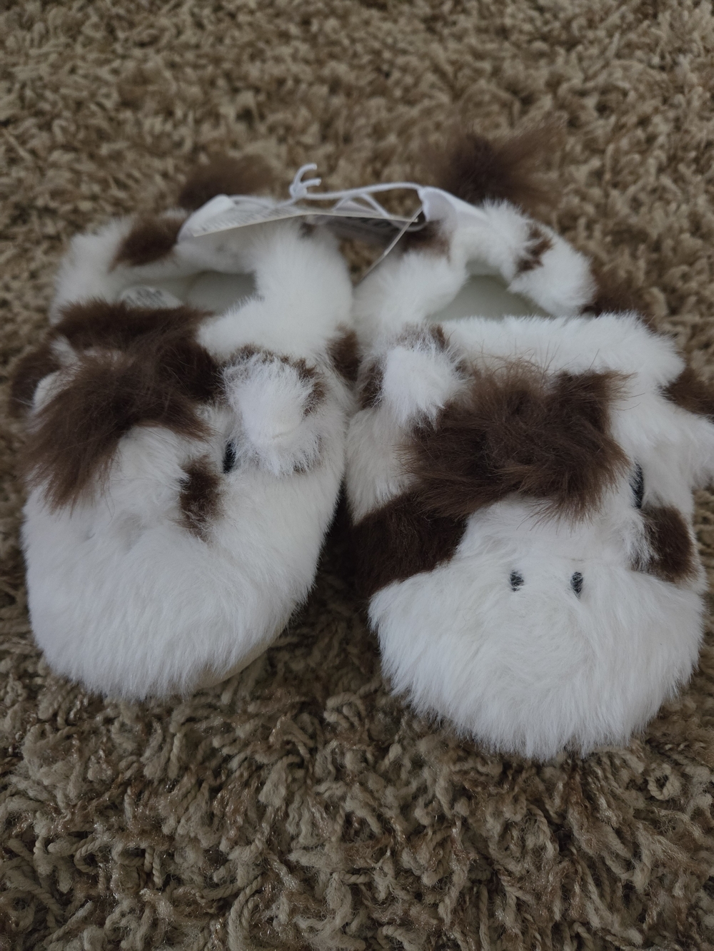 Kids Plush Cow Slippers - White and Brown Cozy Slip-Ons